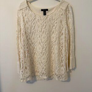 Ivory top w Matching Ivory Lace Overlay Long Sleeves‎ Women's XL